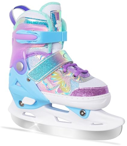 Nattork Mädchen-Eislaufschuhe für Kinder, 4-Fach verstellbar, Butterfly-Eislaufschuhe mit Fleecefutter für draußen und die Eisbahn (Schmetterling-Violett, S (27-31 EU))
