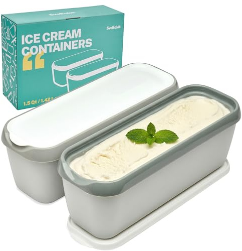 SveBake Eisbehälter für Speiseeis 1,4 Liter - 2er-Set Behälter mit Deckeln, Hausgemachte für EIS Creme, Grau