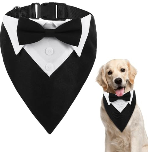 Larrel Formeller Hunde Smoking, Hunde Smoking Fliege Verstellbare Hund Fliege Bandana Halsband Hochzeit Party Hundehalstuch Baumwolle Bandana Hundehalsband für Hochzeit Geburtstag Kostüme, L