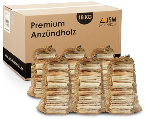 Anzündholz 6 Netze a 3 Kg Anmachholz Anfeuerholz Brennholz trocken sauber und ofenfertig