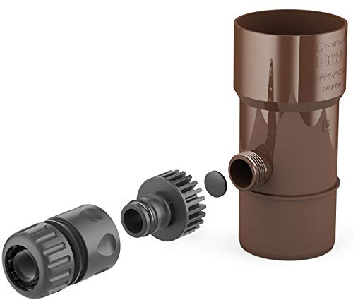BRYZA® Dachrinne Ablauf für Regendrahverschluss DN Ø 110 mm braun | Regenwassertank Speedy Regenwassersammler für Fallrohr, Filter für Fallrohr, Gartenschlauch, Schnellanschluss