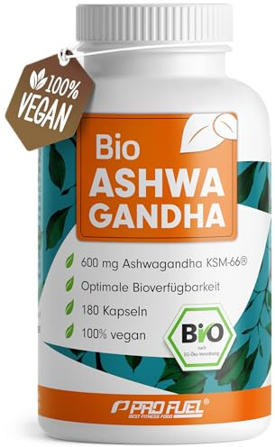 BIO Ashwagandha Kapseln 180x mit KSM-66 Bio-Ashwagandha - 600 mg Ashwagandha-Wurzelextrakt in Bio-Qualität - laborgeprüft mit Zertifikat - Vorrat für 3 Monate