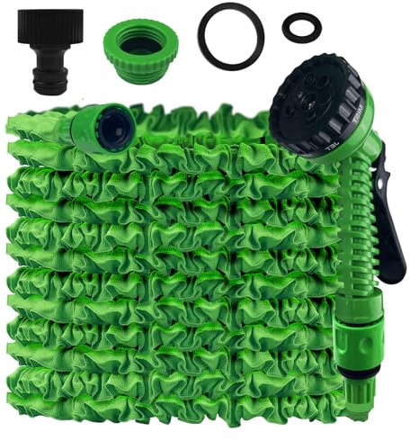 Dunkwckore Gartenschlauch Flexibel, 15m Wasserschlauch Schlauch, Anschluss Flexibler Wasserschlauch, Ehnbar Flexibel mit 7 Funktionen Garten Handbraus für Garten Haustier Autowäsche (Grün)