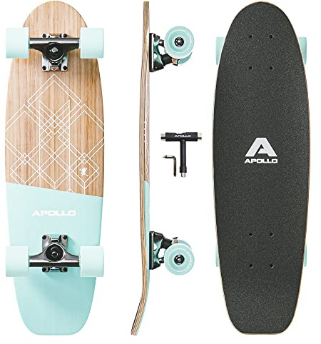 Apollo Mini-Longboard | Midi Cruiser als Komplett-Board, 70cm (30x8) | wendiges Kick Tail Mini Longboard aus Holz im Vintage Skateboard-Style | Longboard Erwachsene mit High Speed ABEC 9 Kugellagern