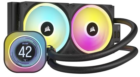 CORSAIR iCUE LINK H100i LCD-Flüssig-CPU-Kühler - 240mm AIO - QX120 RGB-Lüfter - 2,1 IPS-LCD-Bildschirm - Passend Für Intel LGA 1700, AMD AM5 - iCUE LINK System Hub im Lieferumfang Enthalten - Schwarz