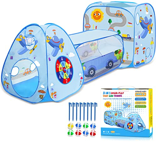 MAIKEHIGH Kinder Spielzelt mit Tunnel, 3 in 1 Pop Up Spieltunnel Zelt | Krabbeltunnel Zelt Drinnen Draußen Spielzeug Geschenk für Baby Mädchen Jungen(Bälle Nicht Inbegriffen)