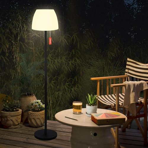 Licmic Solar Stehleuchte Außen mit Lichtsensor, Dimmbar in Warmweiß und RGB - Kabellose Stehleuchte Wiederaufladbar per Akku - Wasserdicht LED für Terrassen, Garten