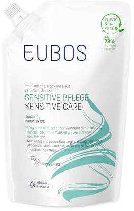 EUBOS SENSITIVE PFLEGE | Duschöl Nachfüllbeutel | Wohltuendes Duschöl für empfindliche und trockene Haut | Zur täglich pflegenden Reinigung | Hautverträglichkeit dermatologisch bestätigt | 400ml