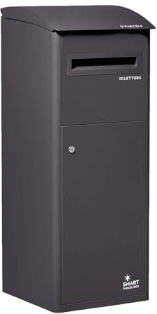 SMART PARCEL BOX Paketbox draussen, Standbriefkasten mit Paketfach, Paketbriefkasten XXL, große Postbox für Pakete Outdoor, Paketkasten mit Schrägdach rostfrei, verzinkter Stahl, 3 Schlüssel, schwarz