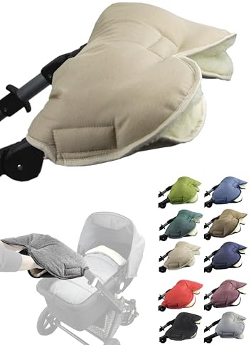 BAMBINIWELT Handmuff mit Lammwolle – warmer Handwärmer für Kinderwagen, Buggy & Radanhänger – wasserfest, winddicht & waschbar – für Winterspaziergänge