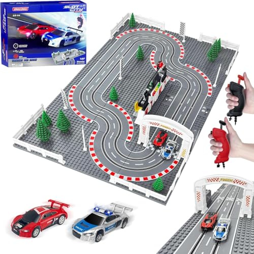 Slot Cars Rennstrecken-Sets, 1:87 Autorennbahn Rennbahn - 04 | 1:87 Block Building Car Race, 2 Controllern 2 Autos, einstellbare Geschwindigkeit