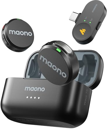 MAONO Wireless Lavalier Mikrofon für iphone 15/16, Android (USB-C Plug) - Handy Mikrofon mit 48kHz/24Bit, 30H Akkulaufzeit, 300m Reichweite, Noise Cancellation. Mini Aufnahme Mic für Vlogging -Wave T5