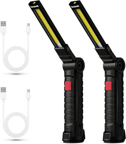 2 Stück LED Werkstattlampe, LED Arbeitsleuchte Werkstattlampe, Taschenlampe Werkstatt Handlampe, Magnettaschenlampen Led COB Wiederaufladbaremit Haken für Auto Reparatur, Werkstatt, Camping