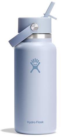HYDRO FLASK - Wide Mouth Trinkflasche 946ml (32 oz) mit Strohdeckel - Vakuumisolierte, Wiederverwendbare Flasche aus Edelstahl - Auslaufsicherer Deckel - Surf
