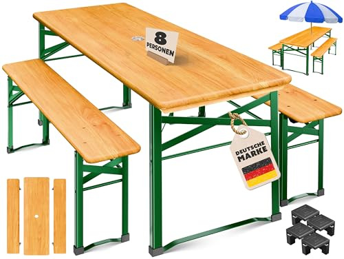 KESSER® Bierzeltgarnitur 3-TLG., Festzeltgarnitur klappbar, Biertisch mit 2 Bierbänken, Gartenmöbel Set Holz, Partygarnitur, Sitzgarnitur, wetterfest, stabil, 170x46x75cm, 12-TLG. Bodenschoner