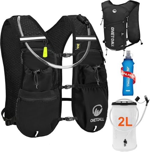 ONETOALL Laufweste Damen mit Trinkblase 2L + 500ml Trinkflasche, Running Vest Laufrucksack Herren Ultraleicht, Trinkrucksack für Laufen Joggen Skiurlaub Trail Running Marathon Radfahren