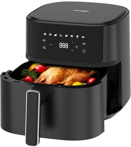 Heißluftfritteuse 6,5L Airfryer XL - 1700W Friteuse ohne Öl mit Metall-Innenraum | Heissluftfriteuse Air Fryer, 8 Programmen, Digitales LED-Display, Timer, Benutzerfreundlich, 80-200°C, Rezeptbuch