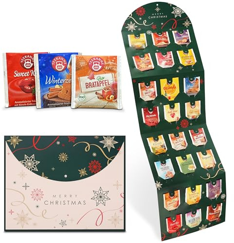 Teekanne Tee Adventskalender 2025 – Einzigartige Auswahl aus Bio Bratapfel, Spekulatius, Winterpunsch & Süßer Bratapfel und mehr – 24 Sorten Winter- und Weihnachtstee im Teebeutel zur Adventszeit