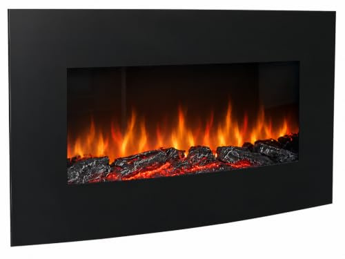 BREAKLING ElektroKamin mit Heizung 90zm - LEDs Flammeneffekt - 2000W mit 2 Leistungsstufen, Wandkamin Kaminofen - schwarz - Wandmontage