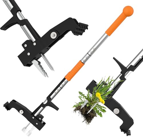 Digtokore Unkrautstecher, Stand-Up Löwenzahnstecher mit 99cm Langem Griff | Unkrautentferner mit Stiel 4 Krallen, Unkrautzieher Gartenjäterwerkzeug mit Ergonomischem Griff, Robustes Gartenwerkzeug