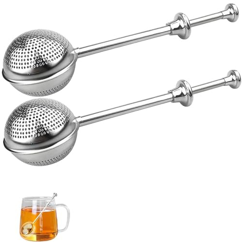 Teezange 2 Stück Teesieb für Losen Tee - Teaballs mit Teleskopgriff, Teeei 304 Edelstahl, Teezange, Tee Sieb, Tea Infuser, Edelstahl Mehlsieb Mehlstreuer - Zucker, Mehl, Gewürze, Kakaopulver (B)