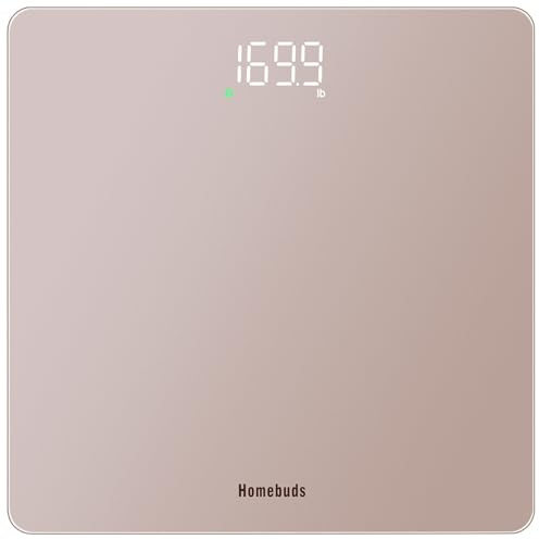 Homebuds Personenwaage Digital, Hohe Präzision 0,05kg von Unser Professionellen Fabrik Seit 2001, Waage Personen Step-On und Weiße LED für Gute Sichtbarkeit, 3*AAA Enthalten, 182kg, Roségold