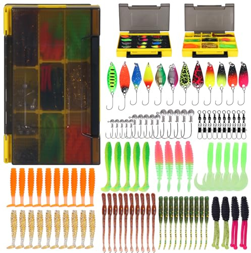 Forellenköder Künstlicher Wurm 96 Stück: Forellen Spoon Künstliche Köder Würmer Kunstköder Spinner Set Forellen Angeln | Angelköder Kunstköder für Barsch Zander (D)