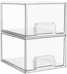 Vtopmart 2er-Set Kleine Schubladen Organizer | Transparent Badezimmer Organizer mit 16 rutschfeste Matte, Schminktisch Organizer