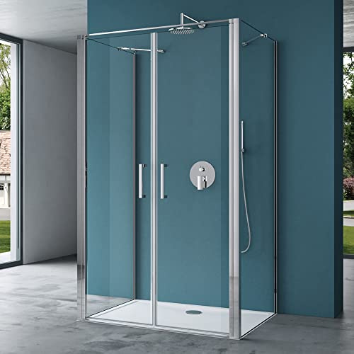 Mai & Mai Duschkabine U-Form 90x120 mit Doppeltüre | Duschabtrennung Aluminiumrahmen 8mm ESG-Sicherheitsglas Klarglas Ravenna66UK