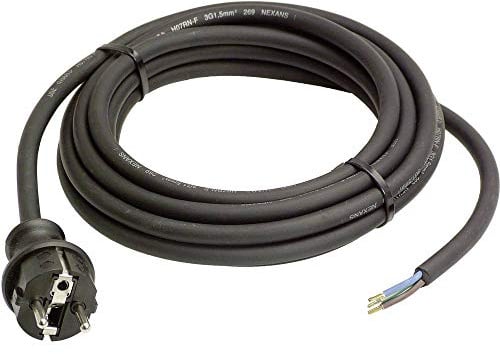 as - Schwabe Gummi-Anschlussleitung, 4,5 m H07RN-F 3G1,5 Verbindungskabel, Schutzkontaktstecker mit Leitung, Strom-Kabel mit Aderendhülsen, 230V, 16A, IP44, Schwarz, 60379