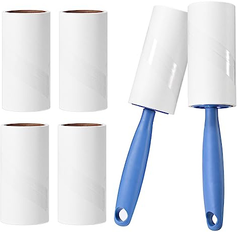 MumdoYAL Kleberolle,6 PCS sehr klebrige Rolle zum Entfernen von Fusseln und Tierhaaren von Kleidung, Haaren, Katzen- und Hundehaaren,mit 2 Abroller