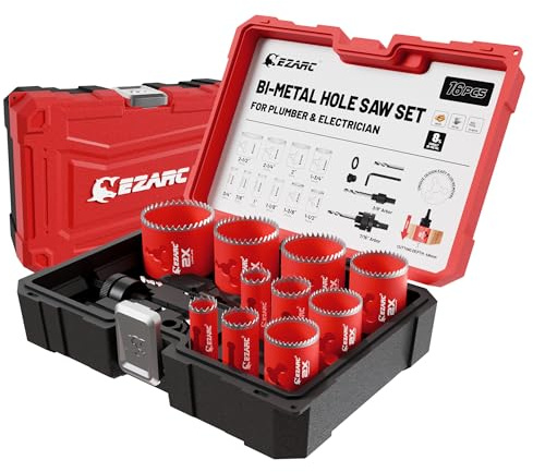 EZARC M42 BiM-Lochsägen Set (Pro), Ø 19-64 mm (16-teilig) Lochsäge Set, Maximale Schnitttiefe 48mm, Für Holz, Metall, Aluminium, PVC-Platte und Kunststoff