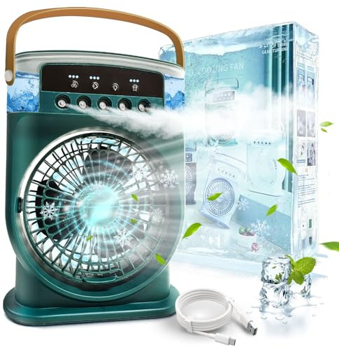 Mobile Klimaanlage Leise 4 in 1, Luftkühler Mini mit Akku, Klimagerät Mobil ohne Abluftschlauch, Mini Klimaanlage Tragbar, Air Conditioner mit Verdunstungskühlung Ventilator Type-C mit Timer (Grün)