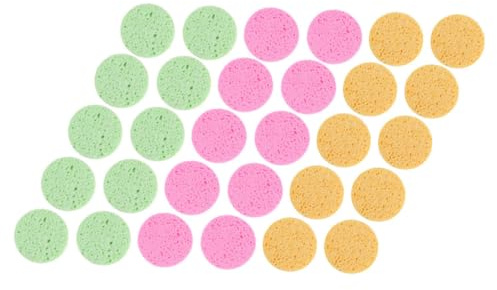 OSALADI 30 Stück Runde Gesichtsschwämme aus Zellulose Make Up Schwämme zum Abschminken und Peeling 70mm Durchmesser 8mm Dicke Leicht und Kompakt für Tägliche Gesichtsreinigung und
