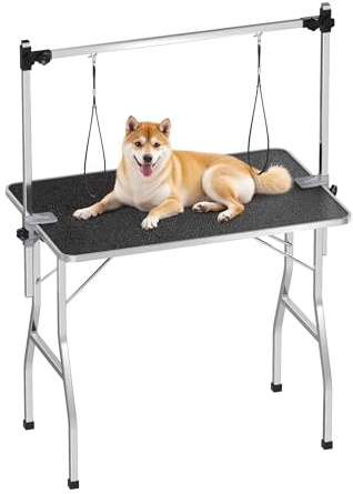 Wiltec Schertisch für Hund und Katze, 91x61x76 cm, Trimmtisch zusammenklappbar, Groomer Tisch mit 2 Schlingen, Pflegetisch für Tiere