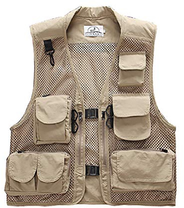 Outdoor-Weste Sommer Anglerweste Superleichte Atmungsaktive Netzweste für Fotografie und Wandern Mutil-Tasche Damen Herren (Beige, EU S (Asia M))