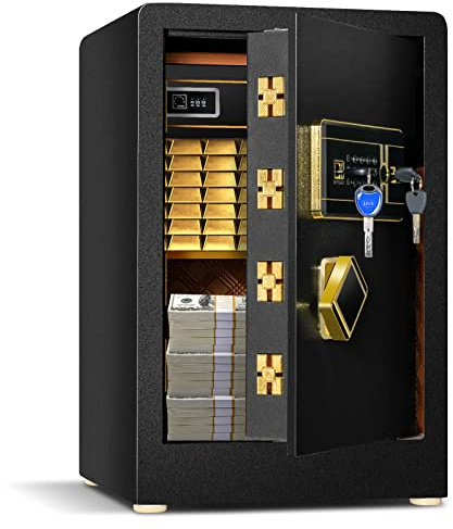 COSTWAY 42,5L Tresor feuerfest für Zuhause, Elektronik Safe mit integriertem Mini Tresor & Zufallszahlen-Tarnung & Alarmsystem, höhenverstellbar & abnehmbar Ablage, inkl. 2 Haupt- & 2 Notschlüssel