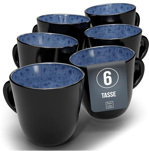 Steingut Kaffeetassen 6 Personen Ibiza TESTSIEGER, Traumhaftes Mediterranes Steingut Tassen Set, Stylisches Tee- und Kaffeebecher Set, Pure Living in Tiefblau