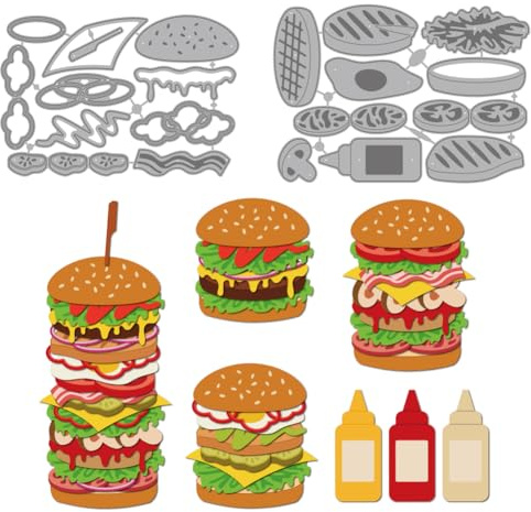 MAYJOYDIY Fast Food Metall Stanzformen Hamburger Essen Tomatenmark Salatdressing Honigsauce Schablonen Aus Karbonstahl Für DIY Scrapbooking Basteln Kartenherstellung Album Geschenkdekor