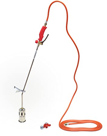 ROTHENBERGER Industrial Anwärmbrenner | Gasbrenner | Abflammgerät | Unkraut Vernichter | Bitumenbahnen schweißen | RoMaxi PREMIUM-Brennerkopf inkl. 5m Propan Gas Schlauch | 4bar Regler 030957E