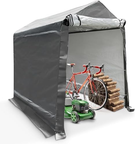 WIELS® Geräteschuppen 170x240x213cm 8,7 m³, Gartenhaus, Fahrradgarage, Fahrradschuppen, Motorradgarage, Folie Werkzeugschuppen, Zeltgarage, Werkzeugzelt (Anthrazit, 240x170x227cms)