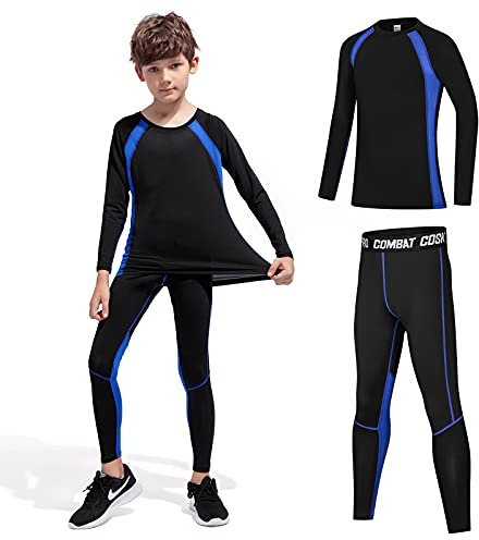 Thermounterwäsche Kinder Fußball Funktionswäsche Skiunterwäsche Jungen | Warme Atmungsaktiv Sportunterwäsche Thermounterhemd Thermounterhose Set für Training Ski Radsport