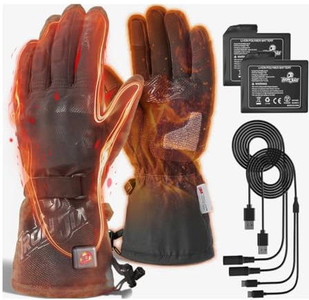 IRON JIA'S Beheizbare Handschuhe Motorrad Herren Winter 3000 mAh USB-Aufladung 2-in-1-Ladekabel Touchscreen Wasser- und Winddicht geeignet zum Reiten Skifahren und Bergsteige L