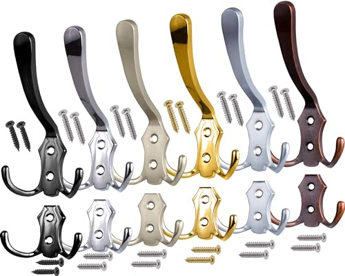 Stahlia Garderobenhaken CHROM-MATT (5 Stück) Haken zum Schrauben vintage Kleiderhaken Garderobe LANG Haken für Garderobe Metallhaken