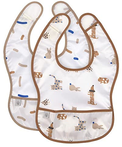 LÄSSIG Baby Lätzchen Set 2 Stk. mit Auffangschutz wasserabweisend Klettverschluss/Lightweight Bib Little Mateys royal blue