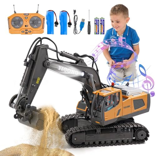 Ferngesteuertes Baggerspielzeug für Kinder, RC-Bagger mit Metallschaufel, wiederaufladbare Baufahrzeuge, Hydraulikbagger 680° drehbar, Baggerspielzeug für Jungen ab 6 Jahren, 100 Minuten/Licht/Sound