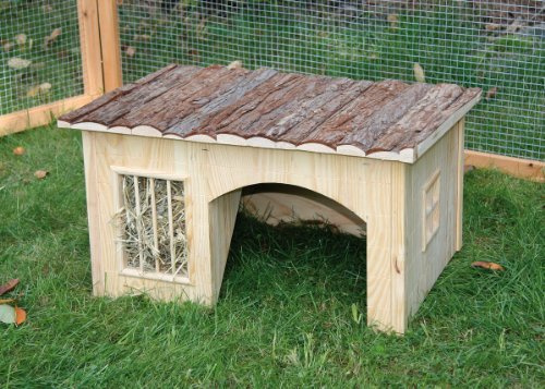 Kerbl Pet Nagerhäuschen mit Heuraufe, Kleintierhaus, 54 x 41 x 30 cm, Holz naturbelassen, Kaninchen, Hasen