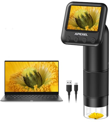 APEXEL Taschenmikroskop, Mikroskop Handy mit Folien, 800-faches Digital Microscope