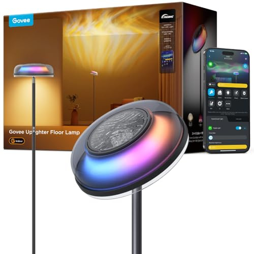 Govee Stehlampe Wohnzimmer Deckenfluter Wellenbeleuchtung,RGBICWW Stehlampe | Dreizonenbeleuchtung, 80+ SzenenModi, 2700-6500k, 1000LM, Kompatibel mit Matter und Alexa, für Wohnzimmer, Schlafzimmer