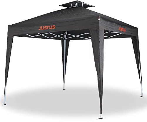 JUSTUS Grillpavillon, faltbare Outdoor Überdachung für den Garten, einfacher und schneller Aufbau, Spezialabdeckung aus Polyester, 250 x 250 x 260 cm, Schwarz